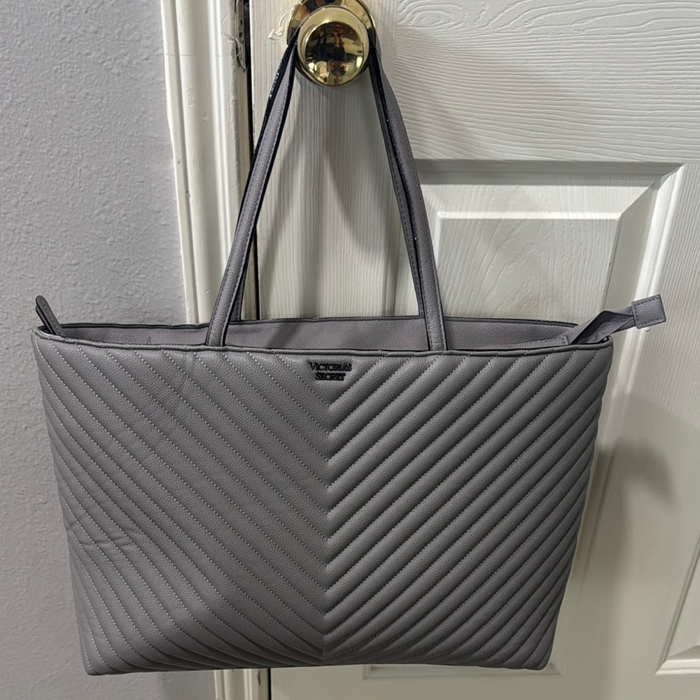 Gray Quilted Tote Bag